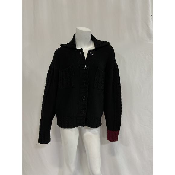 Sonia Rykiel 'Cable' Black Knit Wool Cardigan Size M